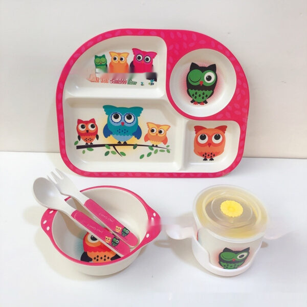 Children's Cartoon Bamboo Fiber Compartment Dinner Plate Set