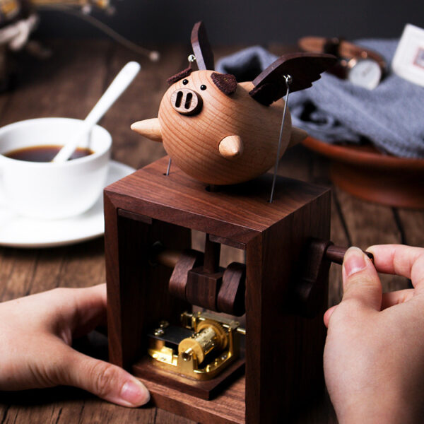 Wooden Hand Crank Mechanical Music Box - Image 3