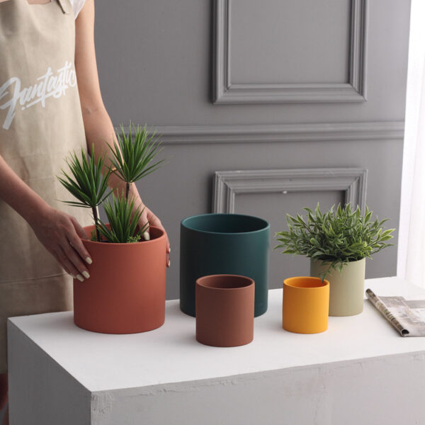 Colorful Ceramic Flowerpot with Drainage Hole and Tray - Image 9