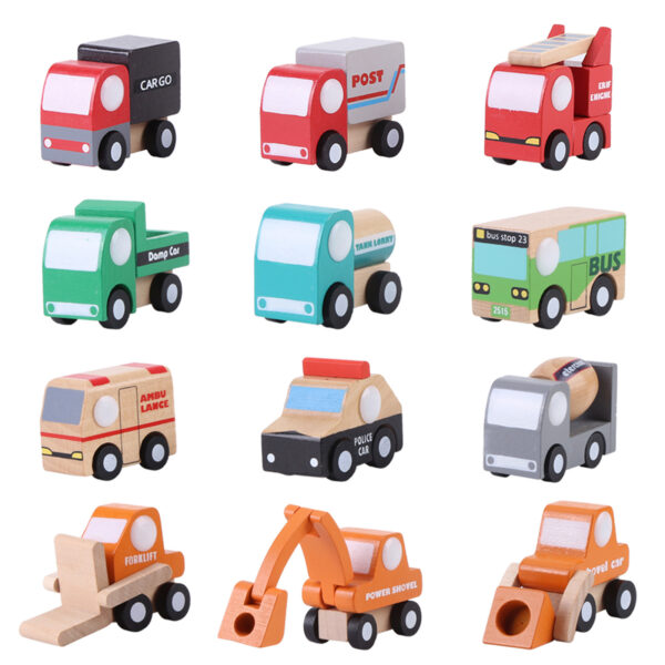 12Pcs/Set Wooden Baby Kid Cartoon Toy Car Early Learning Educational Traffic Toys Children Gift