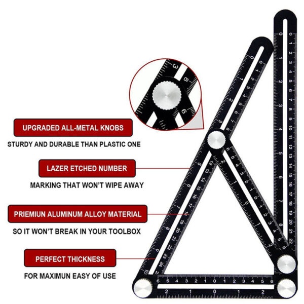 Aluminum Alloy Six Folding Multi Angle Measuring Ruler  Floor Tile Hole Locator Template - Image 2