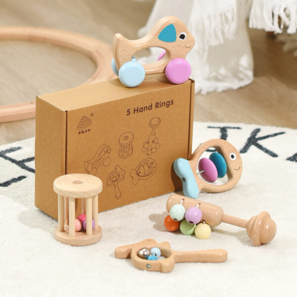 Wooden Baby Toy Set – Colored 5-Piece Set - Image 3