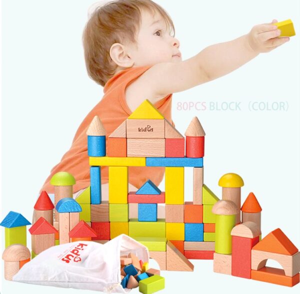 KIDUS 80-Piece Beech Wood Building Blocks Set - Image 5