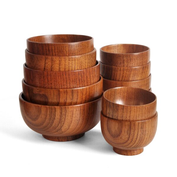 Solid Wood Soup and Noodle Bowl – Large and Small Sizes, Household Tableware - Image 2