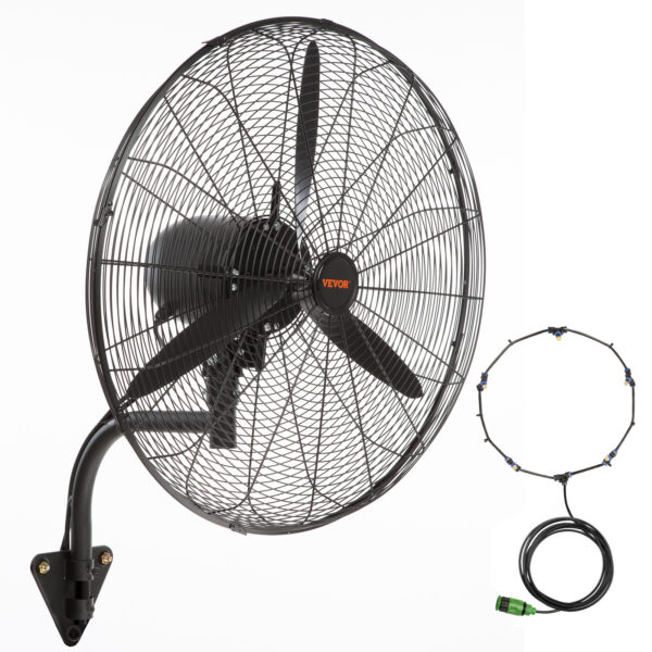 VEVOR 24-Inch Wall-Mount Misting Fan, 3-Speed High-Velocity, Max 7000 CFM, Waterproof Oscillating Industrial Fan, Suitable for Commercial or Residential Use in Warehouses, Greenhouses, Workshops, Black, ETL Listed - Image 6