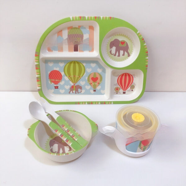 Children's Cartoon Bamboo Fiber Compartment Dinner Plate Set - Image 3