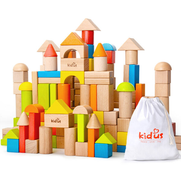 KIDUS 80-Piece Beech Wood Building Blocks Set