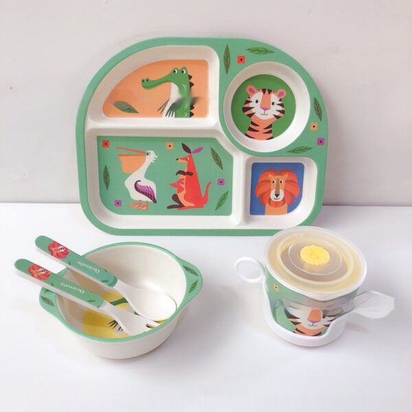 Children's Cartoon Bamboo Fiber Compartment Dinner Plate Set - Image 5