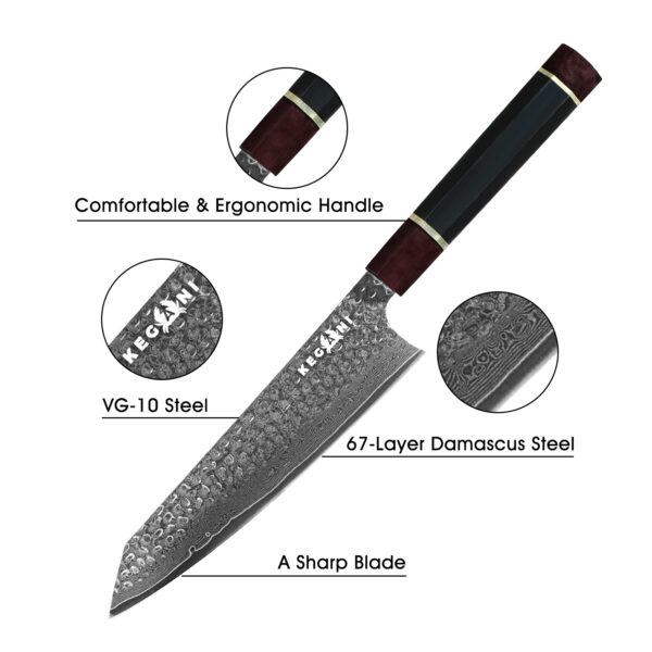 Kegani Kiritsuke Knife - 8-Inch Professional Japanese Chef's Knife, 67-Layer VG-10 Damascus Steel, Ultra-Sharp  Blade - Image 4