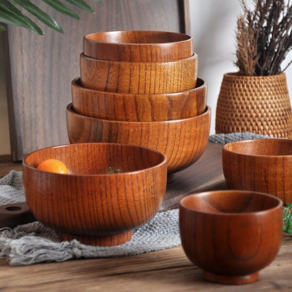 Solid Wood Soup and Noodle Bowl – Large and Small Sizes, Household Tableware