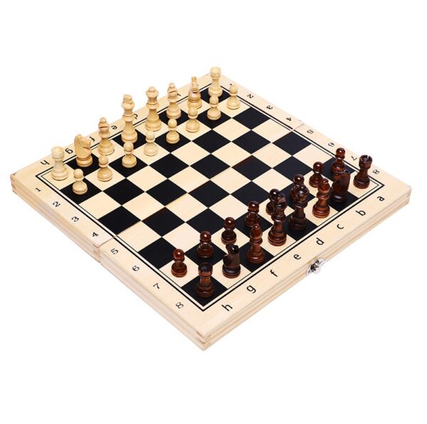 Magnetic Wooden Chess and Checker Board with Solid Wood Pieces, Folding Design – High-End Puzzle Chess Game for Entertainment - Image 4