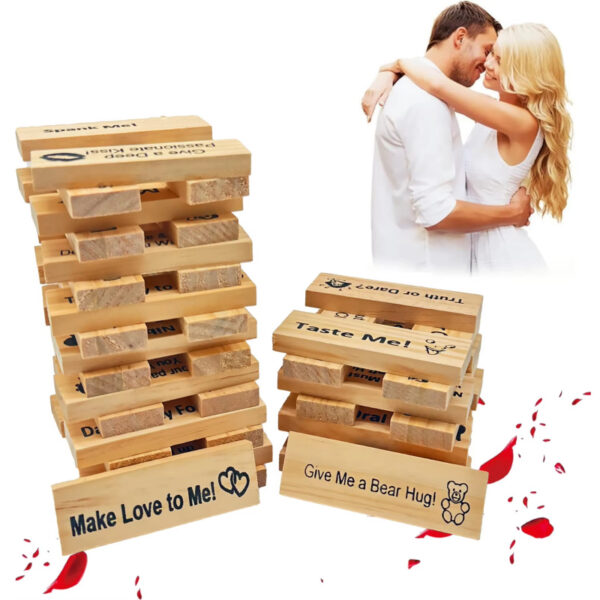 Couple's Intimacy Jenga Game – Stacking Blocks for Valentine’s and Party Fun (18+)