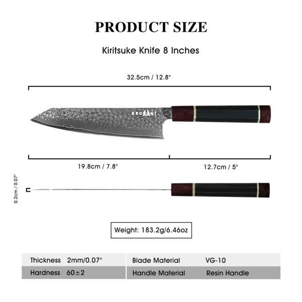 Kegani Kiritsuke Knife - 8-Inch Professional Japanese Chef's Knife, 67-Layer VG-10 Damascus Steel, Ultra-Sharp  Blade - Image 6