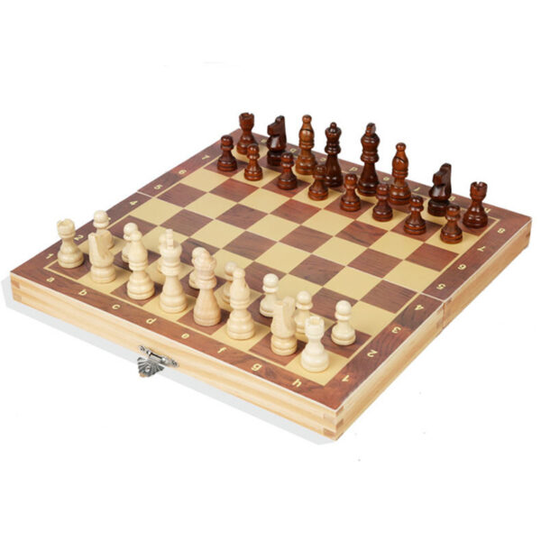 Magnetic Wooden Chess and Checker Board with Solid Wood Pieces, Folding Design – High-End Puzzle Chess Game for Entertainment - Image 3