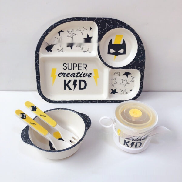 Children's Cartoon Bamboo Fiber Compartment Dinner Plate Set - Image 4