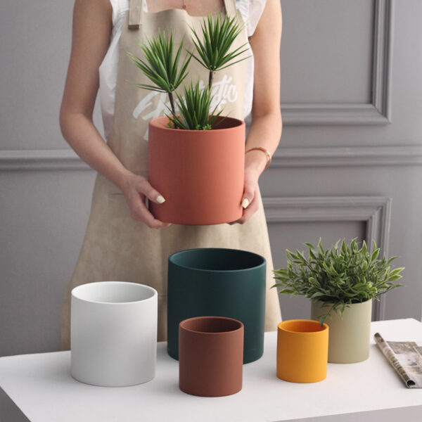 Colorful Ceramic Flowerpot with Drainage Hole and Tray